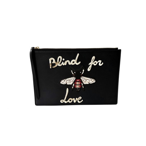 Gucci Blind for Love Bee Embroidered Leather Pouch